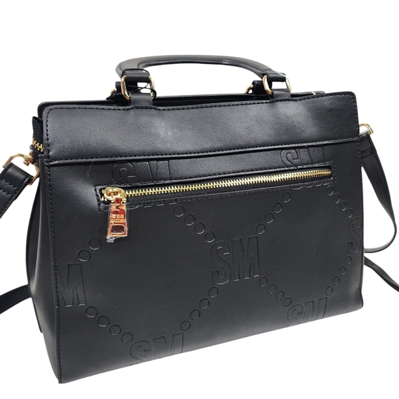 Steve Madden Blisha Black Satchel Handbag Purse Gold Hardware Nwt Leather Straps - Picture 8 of 8